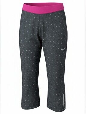 Nike Crop Leggings Pink Contrast Waistband Spotted Print